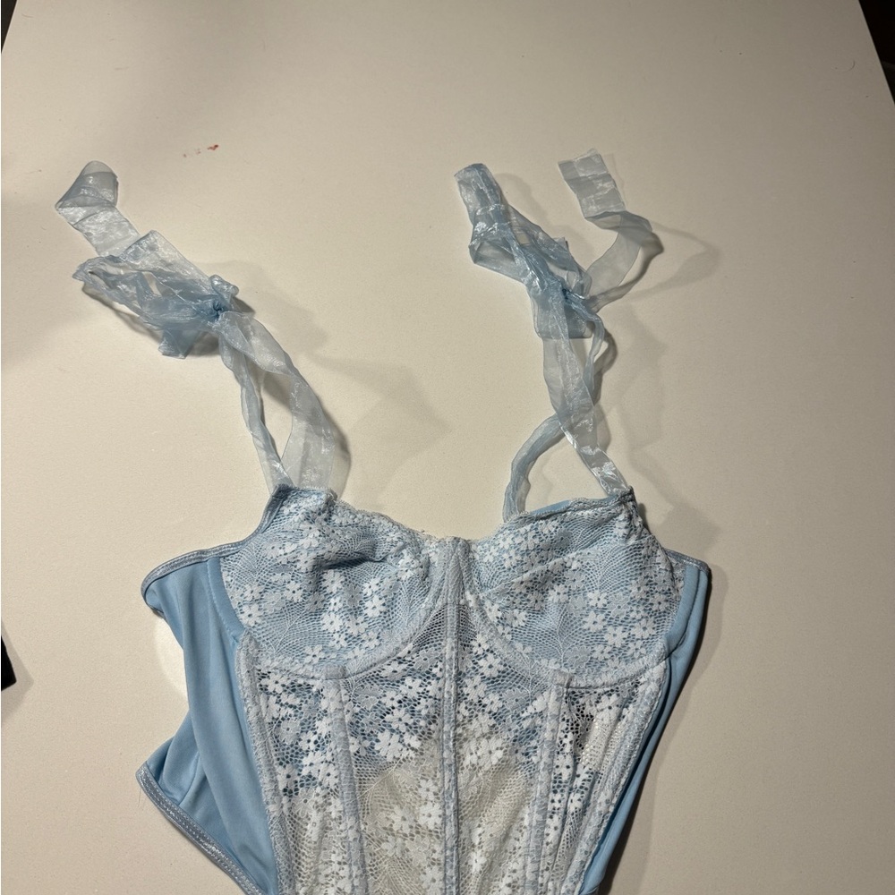 Elegant Blue Lace Corset